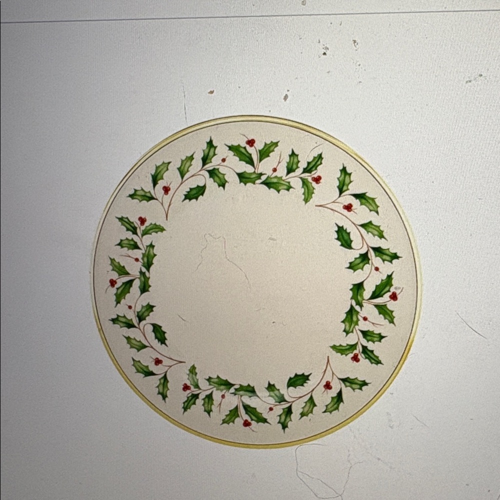 Lenox Holiday Dinner Plate with Green and Red Holly Design